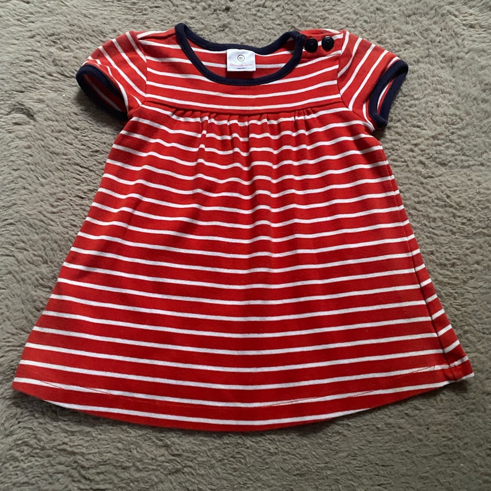HANNA ANDERSSON Toddler Girls Red White Navy Stripe Dress SIZE 80 USA Nautical